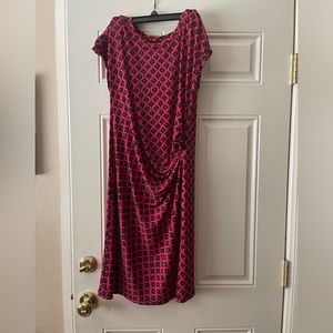 Banana Republic Navy Blue Red Geometric Print Jersey Ruched Dress Medium New